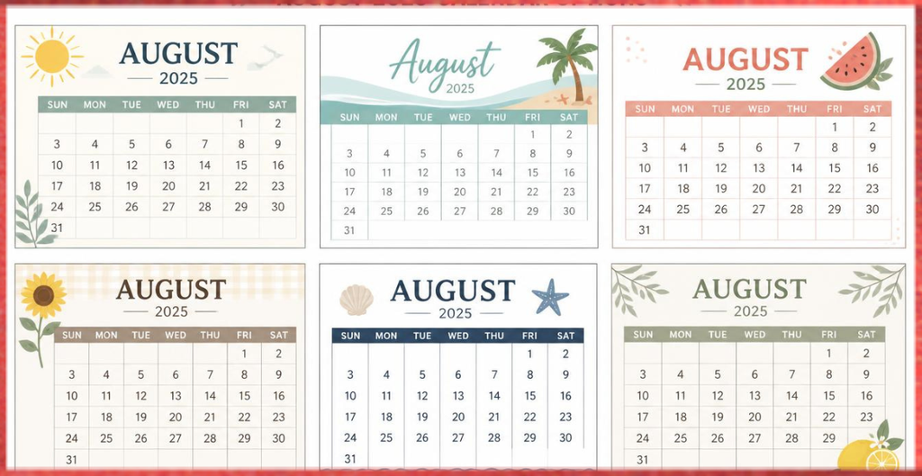 Printable August 2025 Calendar Options