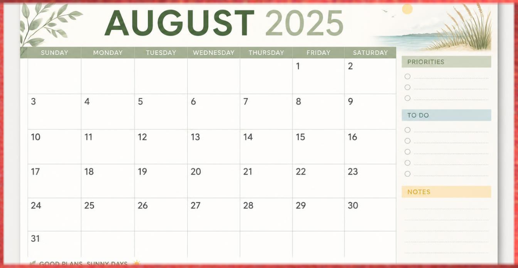 August 2025 Monthly Planner