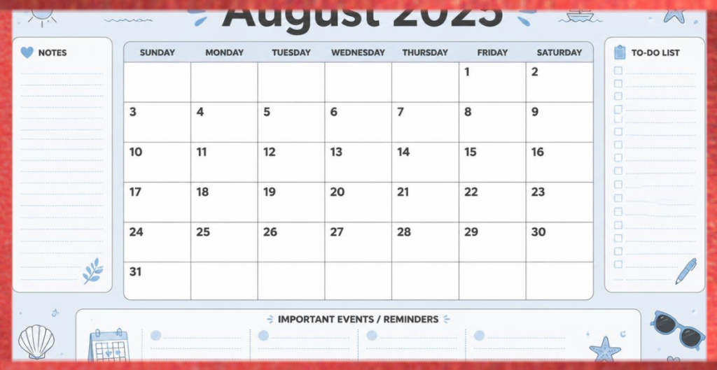 August 2025 Monthly Planner